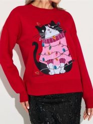 Bluza crewneck z motywem świątecznym - czerwony. Czerwone bluzy Sinsay, l, bez wzorów, wizytowe, bez ramiączek, bez kaptura. Za 49.99 zł.