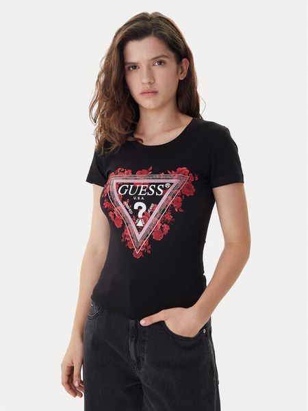 Guess T-Shirt W6RI23 J1314 Czarny Regular Fit. Czarne t-shirty Guess, xxl, z aplikacjami, z bawełny, bez kołnierzyka, bez ramiączek. Za 199.99 zł.