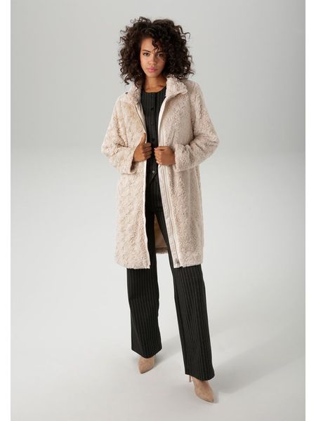 Aniston Płaszcz pluszowy w kolorze beżowym rozmiar: 40. Brązowe płaszcze Aniston, bez wzorów, bez kaptura. Za 100.52 zł.