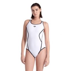 Damski kostium kąpielowy 1-częściowy Arena Pro-File. Białe stroje jednoczęściowe Arena, bez wzorów, sportowe. Za 264.00 zł.