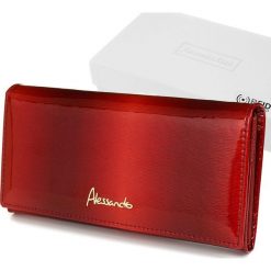 Czerwony Portfel damski skórzany duży elegancki RFID X61. Czerwone portfele Alessadro Paoli, bez wzorów. Za 131.99 zł.