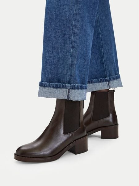 GINO ROSSI Botki C-25780NB-KELLY Brązowy ciemny. Brązowe botki Gino Rossi, bez wzorów, ze skóry, bez obcasa, na słupku, bez zapięcia. Za 349.99 zł.