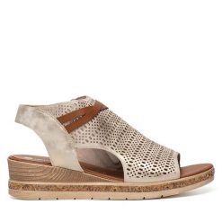 Sandały Remonte. Brązowe sandały Remonte, bez wzorów, bez obcasa, na koturnie, bez zapięcia. Za 359.99 zł.