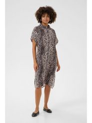 CULTURE Sukienka w kolorze jasnobrązowo-czarnym rozmiar: S. Brązowe sukienki Culture, s, bez wzorów, z bawełny, bez kołnierzyka, bez ramiączek, midi. Za 96.14 zł.