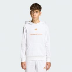 Bluza z kapturem adidas Slogan Fleece Hoodie. Białe bluzy adidas, bez wzorów, z kapturem, na jogę i pilates. Za 179.00 zł.