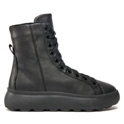 Botki Geox. Czarne botki Geox, bez wzorów, bez obcasa, na płaskiej podeszwie, bez zapięcia. Za 329.99 zł.