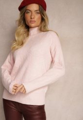 Różowy Golf Sweter z Tłoczeniem i Ściągaczami Melovira. Czerwone swetry Renee, na zimę, bez wzorów, bez ramiączek. W wyprzedaży za 87.99 zł.