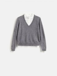 Sweter z koszulową wstawką - szary. Szare swetry Reserved, l, bez wzorów, z dzianiny, bez ramiączek. Za 129.99 zł.