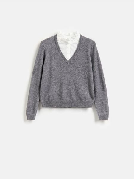 Sweter z koszulową wstawką - szary. Szare swetry Reserved, l, bez wzorów, z dzianiny, bez ramiączek. Za 129.99 zł.