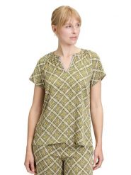 CARTOON Bluzka w kolorze zielono-kremowym rozmiar: 34. Zielone bluzki Cartoon, bez wzorów, z wiskozy, bez kołnierzyka, bez ramiączek. Za 104.99 zł.