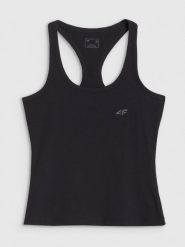 4F Top slim gładki damski - czarny M. Czarne topy 4f, m, bez wzorów, z bawełny, klasyczne, bez kołnierzyka, bez ramiączek. Za 39.99 zł.