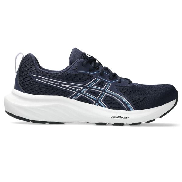 Buty do biegania damskie, Gel-Contend 9. Niebieskie buty do biegania ASICS, bez wzorów, z materiału, przed kostkę, bez zapięcia, do biegania. Za 293.99 zł.