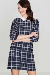 Czarna Prosta Sukienka w Kratę z Kołnierzykiem. Czarne sukienki Katrus, na co dzień, m, bez wzorów, bez kołnierzyka, bez ramiączek. Za 239.00 zł.