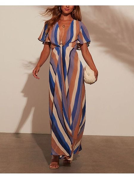 Milan Kiss Sukienka w kolorze niebiesko-karmelowym rozmiar: XL. Brązowe sukienki Milan Kiss, na imprezę, xl, bez wzorów, z wiskozy, bez kołnierzyka, bez ramiączek, maxi. Za 184.02 zł.