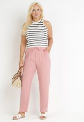 Różowe Spodnie z Gumką w Pasie i Długimi Nogawkami Jasela. Czerwone jeansy Born2be, xl, bez wzorów, z jeansu, sportowe, długie. Za 59.99 zł.