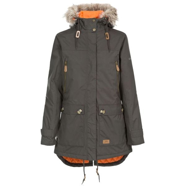 Parka Damska Wodoodporne Clea. Zielone płaszcze Trespass, na zimę, l, bez wzorów, z futra, wakacyjne, z kapturem. Za 285.99 zł.