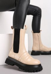 Beżowe Botki na Grubej Podeszwie z Elastyczną Wstawką Vedatri. Brązowe botki Renee, bez wzorów, bez obcasa, na płaskiej podeszwie, bez zapięcia. Za 39.99 zł.