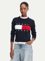 Tommy Jeans Sweter Flag DW0DW22930 Granatowy Regular Fit. Niebieskie swetry Tommy Jeans, m, bez wzorów, z bawełny, bez ramiączek. Za 409.99 zł.