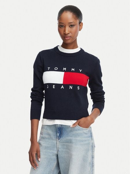 Tommy Jeans Sweter Flag DW0DW22930 Granatowy Regular Fit. Niebieskie swetry Tommy Jeans, m, bez wzorów, z bawełny, bez ramiączek. Za 409.99 zł.