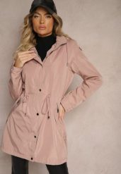 Różowa Kurtka Parka Ściągana w Talii Troczkiem z Odpinanym Kapturem Fessiania. Czerwone kurtki Renee, l, bez wzorów, z jeansu, biznesowe. W wyprzedaży za 167.99 zł.
