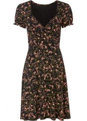 Sukienka z dżerseju z nadrukiem. Czarne sukienki bonprix, bez wzorów, z dżerseju, bez kołnierzyka, bez ramiączek. Za 139.99 zł.