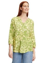 CARTOON Bluzka w kolorze zielono-żółtym rozmiar: 36. Zielone bluzki Cartoon, bez wzorów, z wiskozy, bez kołnierzyka, bez ramiączek. Za 39.03 zł.
