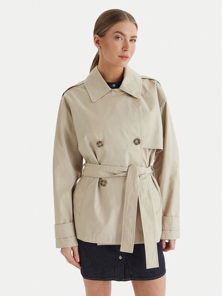 Calvin Klein Trencz LV044B540G Beżowy Regular Fit. Brązowe płaszcze Calvin Klein, s, bez wzorów, z bawełny, bez kaptura. Za 689.99 zł.