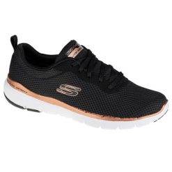Buty sportowe Sneakersy damskie, Skechers Flex Appeal 3.0. Czarne buty treningowe Skechers, bez wzorów, z materiału, przed kostkę, bez zapięcia, trekkingowe. Za 299.99 zł.