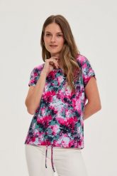 Wzorzysta bluzka fuksjowa. Bluzki MOODO, l, bez wzorów, z bawełny, bez kołnierzyka, bez ramiączek. Za 49.99 zł.