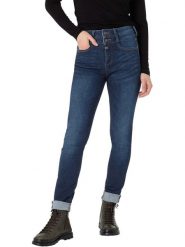Timezone Dżinsy "Enya" - Slim fit - w kolorze granatowym rozmiar: W31/L32. Niebieskie jeansy Timezone, l, z aplikacjami, klasyczne, z podwyższonym stanem. Za 118.56 zł.