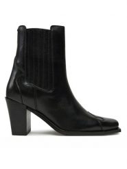 Bronx Botki New-Parton 34334-A Czarny. Czarne botki Bronx, bez wzorów, ze skóry, bez obcasa, na słupku, bez zapięcia. Za 359.99 zł.