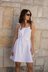 SUKIENKA MIA ECRU L - Flawless. Sukienki Flawless, na plażę, l, bez wzorów, ze skóry, eleganckie, bez kołnierzyka, bez ramiączek, mini. Za 155.00 zł.