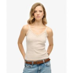 Krótki top z koronkową lamówką dla kobiet Superdry Essential. Brązowe bielizna termoaktywna damska Superdry, bez wzorów, z koronki, bez ramiączek. Za 103.80 zł.