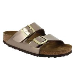 Klapki damskie Birkenstock Arizona BS. Szare klapki Birkenstock, bez wzorów, z syntetyku, eleganckie, bez obcasa, bez zapięcia. Za 287.00 zł.