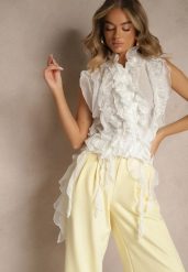Biała Koszula z Motywem Falban Tilunna. Białe koszule Renee, l, z aplikacjami, eleganckie, bez kołnierzyka, bez ramiączek. W wyprzedaży za 119.99 zł.