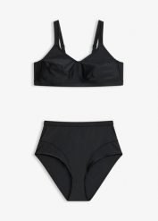 Zabudowane bikini z szybkoschnącego materiału (2 części). Czarne bikini bonprix, bez wzorów. Za 74.99 zł.