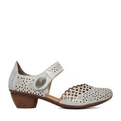 Półbuty Rieker. Szare półbuty wsuwane Rieker, bez wzorów, bez obcasa, na obcasie. Za 319.99 zł.