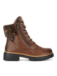 Rieker Botki 72608-24 Brązowy. Brązowe botki Rieker, bez wzorów, bez obcasa, na płaskiej podeszwie, bez zapięcia. Za 335.00 zł.
