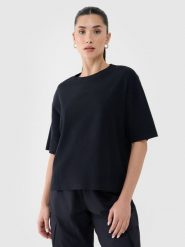 4F T-shirt regular z waflowej dzianiny damski - czarny S. Czarne t-shirty 4f, s, bez wzorów, z bawełny, klasyczne, bez kołnierzyka, bez ramiączek. W wyprzedaży za 49.99 zł.
