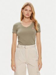 Guess T-Shirt W2YI45 J1314 Zielony Slim Fit. Zielone t-shirty Guess, s, z aplikacjami, z bawełny, bez kołnierzyka, bez ramiączek. Za 99.99 zł.