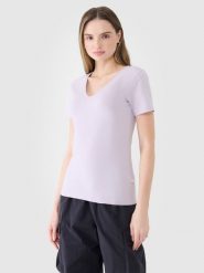4F T-shirt slim gładki damski - fioletowy XL. Fioletowe t-shirty 4f, xl, bez wzorów, z bawełny, klasyczne, bez kołnierzyka, bez ramiączek. W wyprzedaży za 39.99 zł.