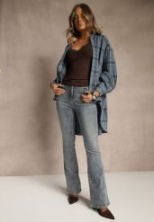 Niebieskie Jeansy o Fasonie Flare Regular Waist Setava. Niebieskie jeansy Renee, bez wzorów, z bawełny. Za 119.99 zł.