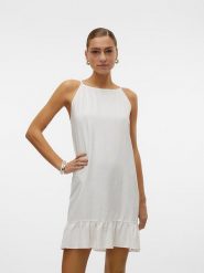 Vero Moda Sukienka "Mymilo" w kolorze białym rozmiar: L. Białe sukienki Vero Moda, na imprezę, l, bez wzorów, z wiskozy, klasyczne, bez kołnierzyka, bez ramiączek, mini. Za 84.21 zł.