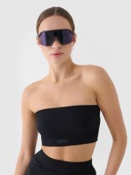 4F Crop top bandeau slim szybkoschnący damski - czarny XS/S. Czarne topy 4f, s, bez wzorów, z dzianiny, sportowe, bez kołnierzyka, bez ramiączek. Za 29.99 zł.