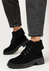 Czarne Botki z Wywiniętą Cholewką Afshan. Czarne botki Born2be, bez wzorów, z jeansu, eleganckie, bez obcasa, na obcasie, bez zapięcia. W wyprzedaży za 59.99 zł.
