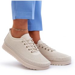 Vinceza Skórzane Sportowe Buty Trampki Damskie Beżowe Lalnai beżowy. Brązowe trampki bez wzorów, ze skóry, klasyczne, bez zapięcia. Za 260.19 zł.
