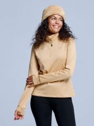 Bluza narciarska - Damskie - Arctic 2.0 - Warm Sand. Brązowe bluzy POEDERBAAS, na zimę, l, bez wzorów, z elastanu, bez ramiączek, bez kaptura. Za 177.72 zł.
