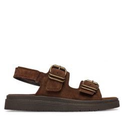 Sandały Tamaris. Brązowe sandały Tamaris, bez wzorów, bez obcasa, na płaskiej podeszwie, bez zapięcia. Za 369.99 zł.