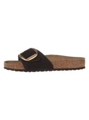 Birkenstock Skórzane klapki "Madrid Big Buckle" w kolorze czarnym rozmiar: 40. Czarne klapki Birkenstock, bez wzorów, klasyczne, z otwartym noskiem, bez obcasa, bez zapięcia. Za 440.28 zł.