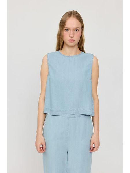 MAZINE Top "Denim" w kolorze błękitnym rozmiar: S. Niebieskie topy MAZINE, s, bez wzorów, z denimu, bez kołnierzyka, bez ramiączek. Za 118.28 zł.